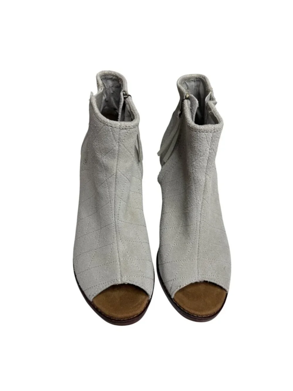 Toms Majorca Boots Peep Toe Suede Quilted Block Heel Gray 7 Women NWOT